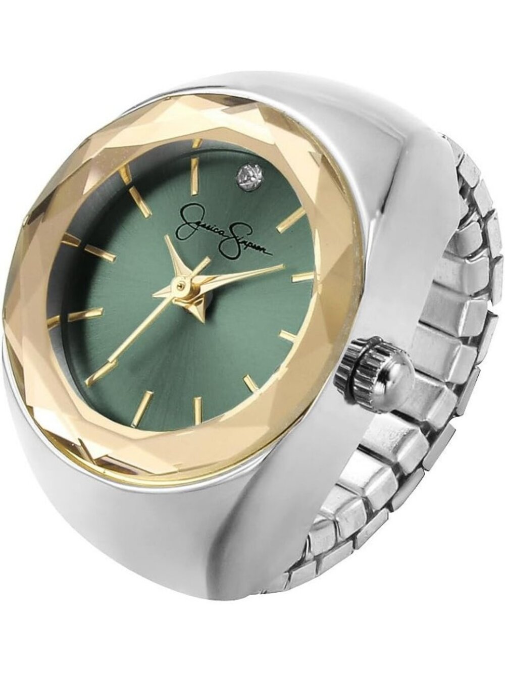 Women's Silver/Green Adjustable Ring Quartz Analog Mini Dial Wrist Watches
